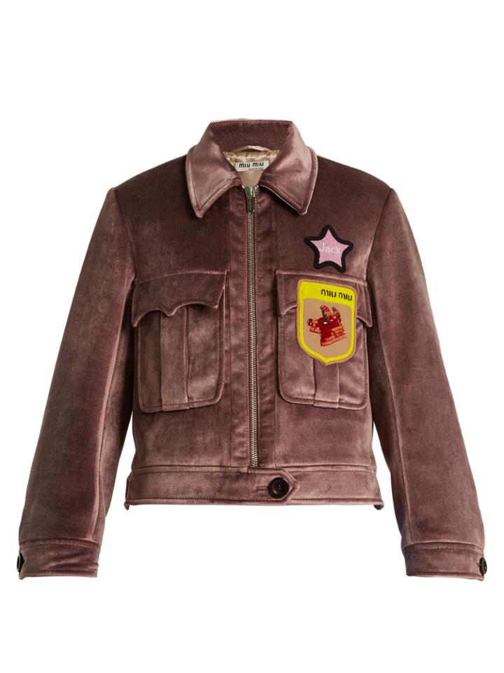 Miu Miu Embellished-appliqu Velvet Jacket