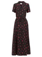 Matchesfashion.com Hvn - Long Maria Cherry Print Silk Dress - Womens - Black Multi