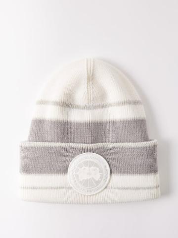 Canada Goose - Logo-patch Striped Merino-wool Beanie Hat - Mens - Grey Multi