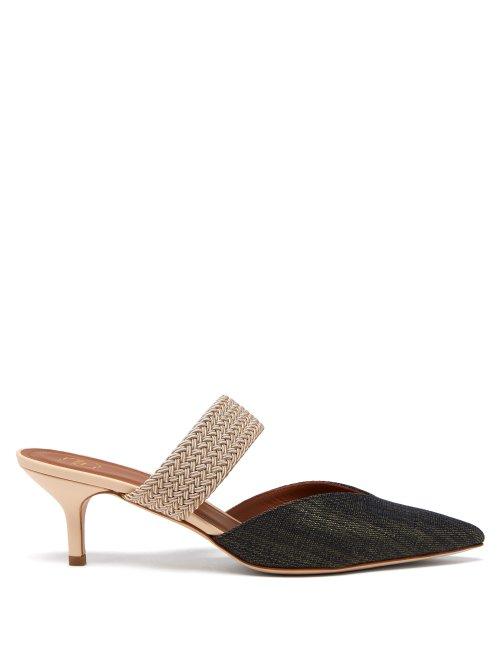 Matchesfashion.com Malone Souliers - Maisie Kitten Heel Canvas Mules - Womens - Green Multi