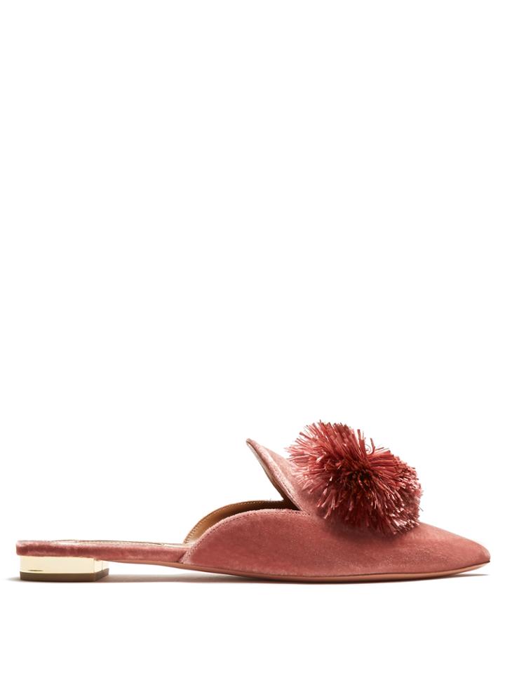 Aquazzura Powder Puff Velvet Backless Flats