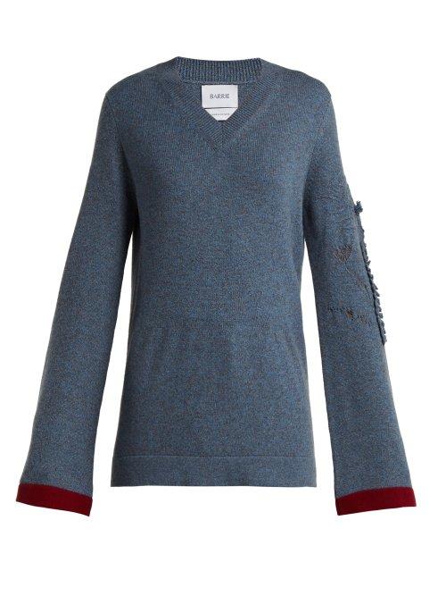 Matchesfashion.com Barrie - Bright Side V Neck Cashmere Sweater - Womens - Blue Multi
