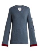 Matchesfashion.com Barrie - Bright Side V Neck Cashmere Sweater - Womens - Blue Multi