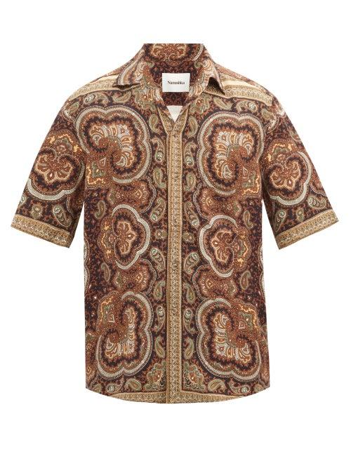 Matchesfashion.com Nanushka - Ville Point-collar Paisley-print Poplin Shirt - Mens - Brown Multi