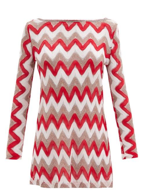 Matchesfashion.com Missoni Mare - V-back Zigzag-jacquard Mini Dress - Womens - Red Multi