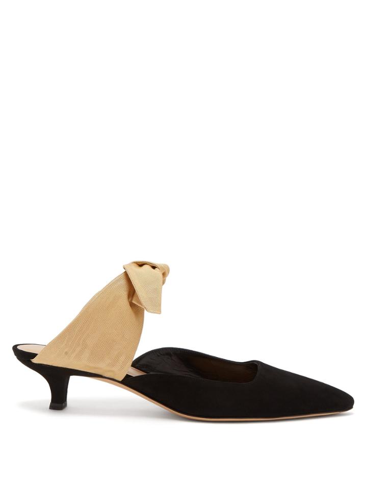 The Row Coco Sahara Silk-bow Suede Mules