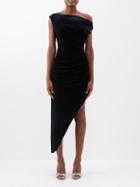 Norma Kamali - Asymmetric Off-the-shoulder Velvet Dress - Womens - Black