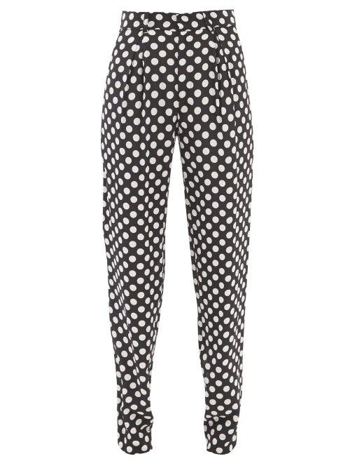 Raey - Spot-print Silk Crepe De Chine Trousers - Womens - Black Print