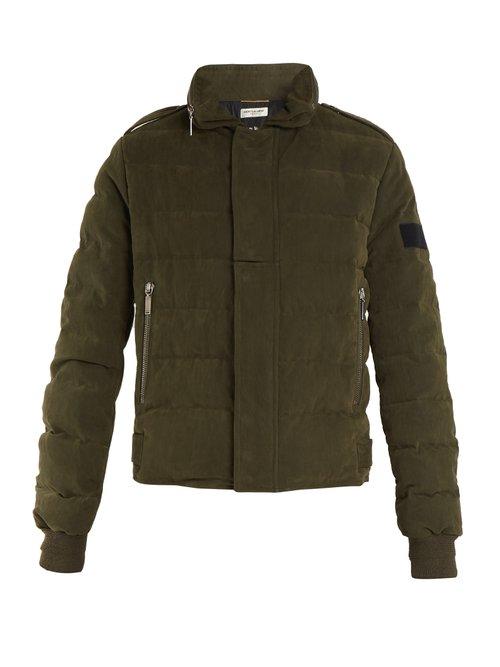 Matchesfashion.com Saint Laurent - High Neck Quilted Cotton Blend Jacket - Womens - Khaki