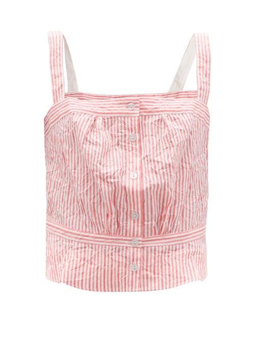 Ladies Beachwear Thierry Colson - Rossa Crinkled Stripe Cotton-sateen Top - Womens - Pink Stripe