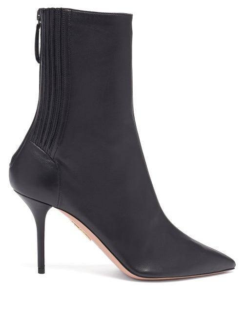 Matchesfashion.com Aquazzura - Saint Honor 85 Point-toe Leather Boots - Womens - Black