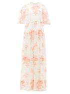 Matchesfashion.com Giambattista Valli - Rose-embroidered Cape-sleeve Lace Gown - Womens - Ivory Multi