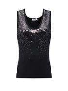 Matchesfashion.com Valentino - Sequinned Ribbed Virgin-wool Tank Top - Womens - Black