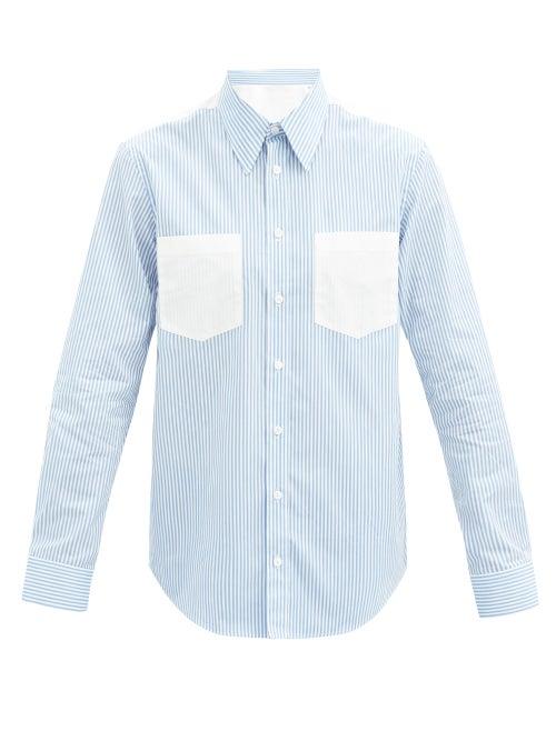 Matchesfashion.com Helmut Lang - Logo-print Striped Cotton Shirt - Mens - Blue White