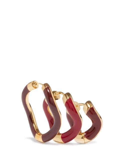 Charlotte Chesnais - Stacked Wave 18kt Gold-vermeil Hoop Earrings - Womens - Red