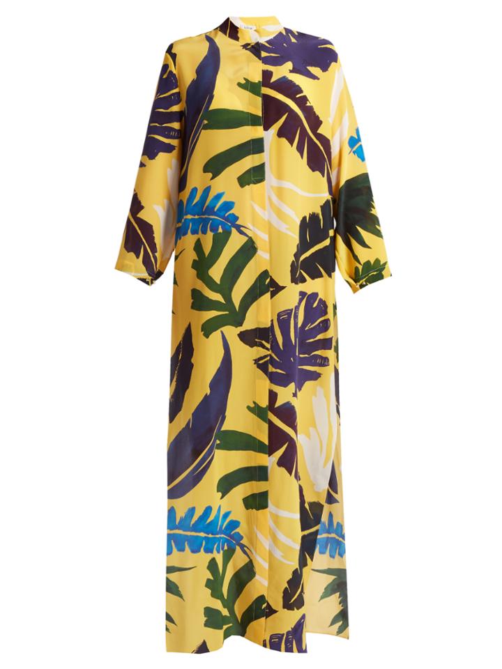 Kalmar Leaf-print Silk Maxi Kaftan