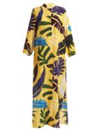 Kalmar Leaf-print Silk Maxi Kaftan