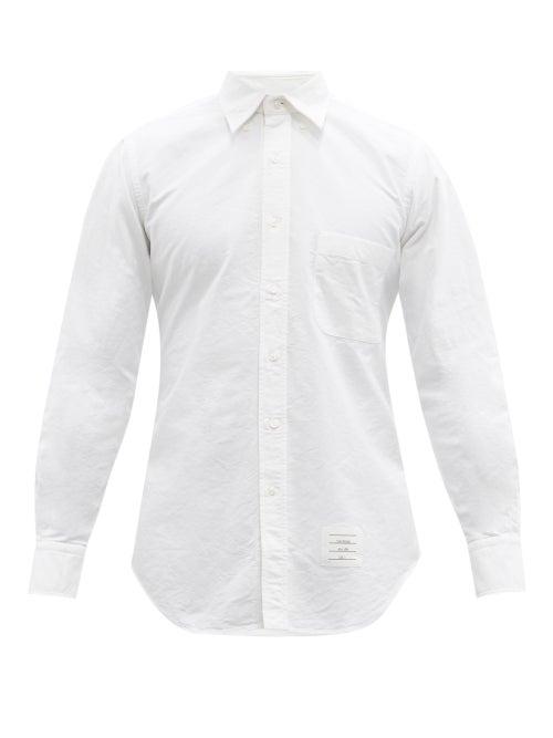 Mens Rtw Thom Browne - Logo-patch Cotton-poplin Shirt - Mens - White