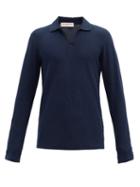Matchesfashion.com Orlebar Brown - Felix Cotton Waffle-jersey Long-sleeved Polo Shirt - Mens - Navy