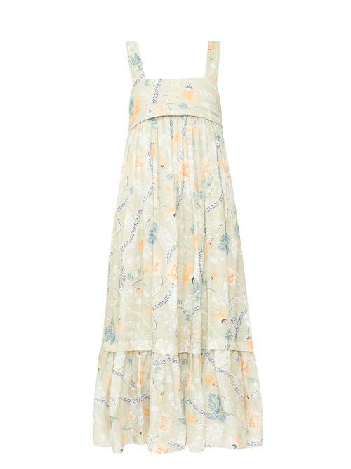 Matchesfashion.com Chlo - Floral-print Voile Midi Dress - Womens - Green Print