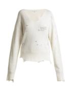 Helmut Lang Distressed V-neck Cotton-blend Sweater