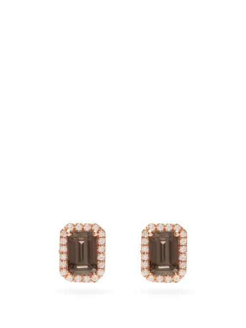 Matchesfashion.com Suzanne Kalan - Diamond, Quartz & 14kt Rose-gold Stud Earrings - Womens - Rose Gold