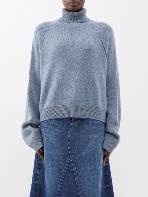 Raey - Responsible Wool Cropped Raglan-sleeve Roll-neck - Womens - Light Blue