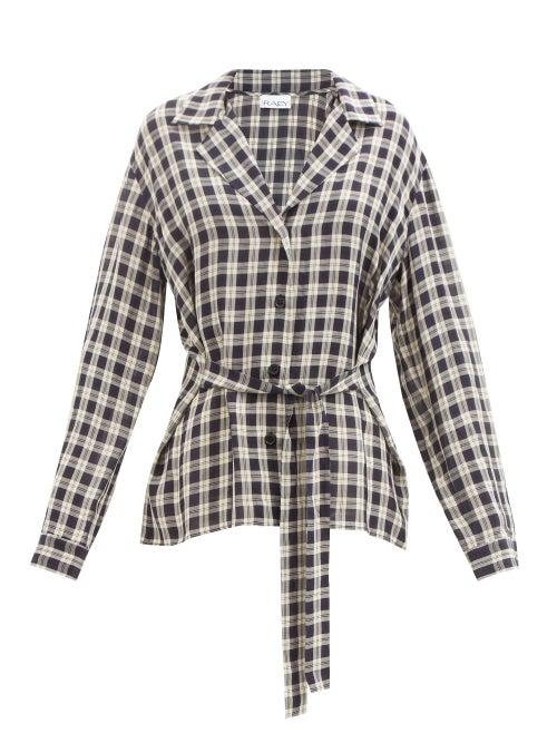 Raey - Fluid Tie-waist Checked Pyjama Shirt - Womens - Navy Print