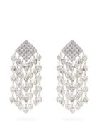 Matchesfashion.com Alessandra Rich - Crystal Embellished Heart Drop Clip Earrings - Womens - Crystal