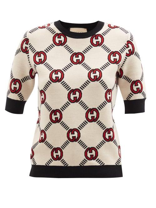 Gucci - Gg-jacquard Reversible Wool-blend Sweater - Womens - Ivory Multi