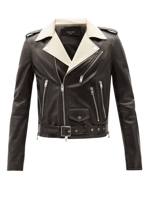 Matchesfashion.com Amiri - Contrast-lapel Leather Biker Jacket - Mens - Black White