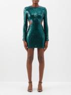 Staud - Dolce Side-cutout Sequinned Tulle Mini Dress - Womens - Dark Green