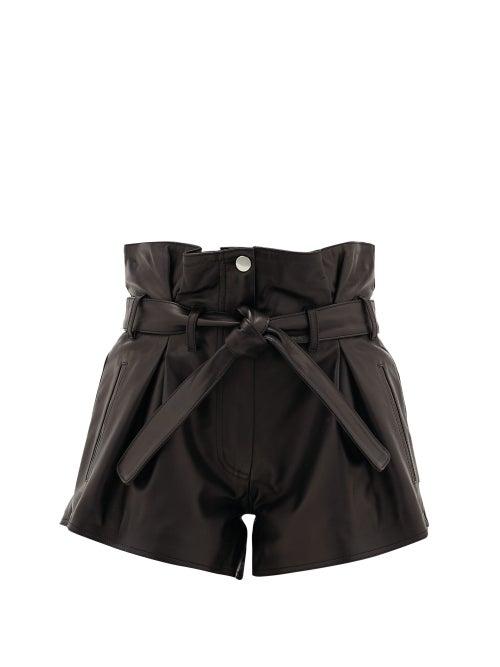 Matchesfashion.com The Attico - Pleated High-rise Leather Shorts - Womens - Black