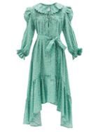 Horror Vacui - Defensia Floral-print Ruffled Cotton-poplin Dress - Womens - Green Multi