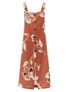 Matchesfashion.com Cala De La Cruz - Tamara Floral-print Linen Dress - Womens - Brown Multi