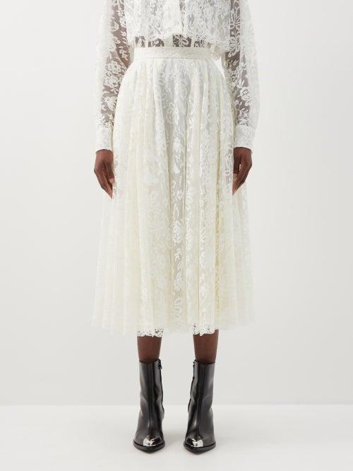 Alexander Mcqueen - Pleated Cotton-blend Lace Midi Skirt - Womens - Ivory