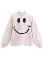 Matchesfashion.com Joostricot - Smiley Face-embroidered Merino-wool Blend Sweater - Womens - Light Pink
