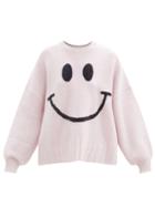 Matchesfashion.com Joostricot - Smiley Face-embroidered Merino-wool Blend Sweater - Womens - Light Pink