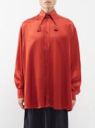 S.s. Daley - Tassel-collar Silk-satin Shirt - Mens - Coral