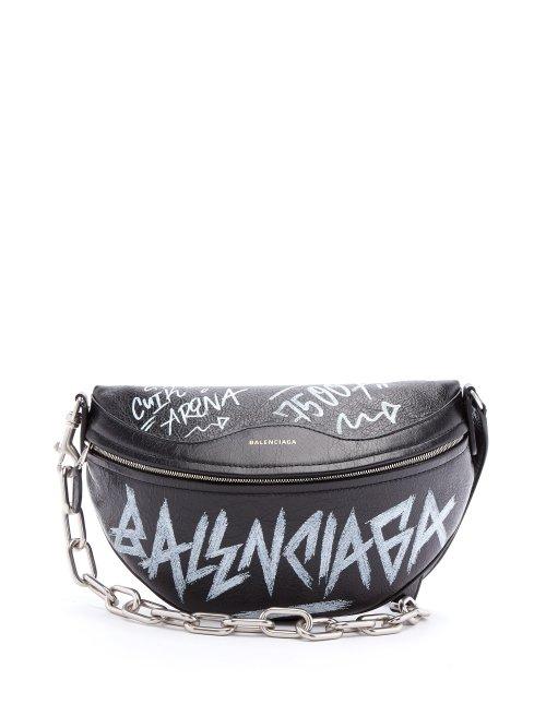 Matchesfashion.com Balenciaga - Souvenir Graffiti Print Leather Bag - Womens - Black White