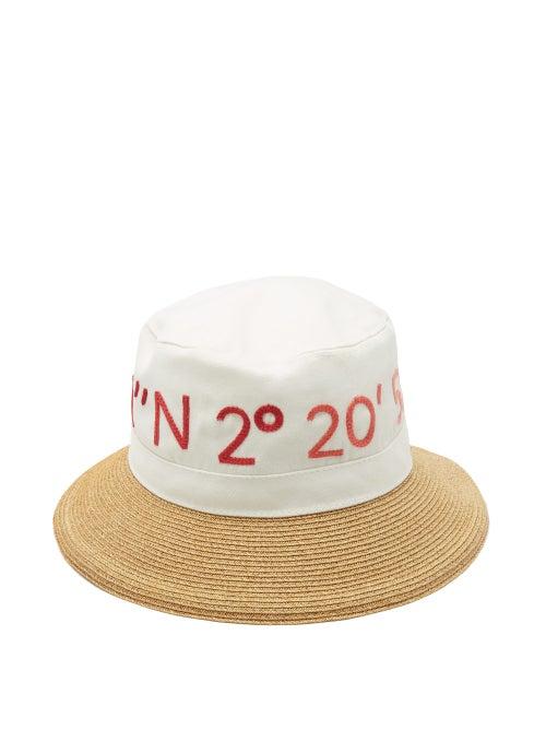 Matchesfashion.com Kilometre Paris - Paris Coordinates Canvas And Straw Bucket Hat - Womens - Red Multi