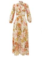Matchesfashion.com Zimmermann - Bonita Floral-print Linen Maxi Dress - Womens - Cream Print