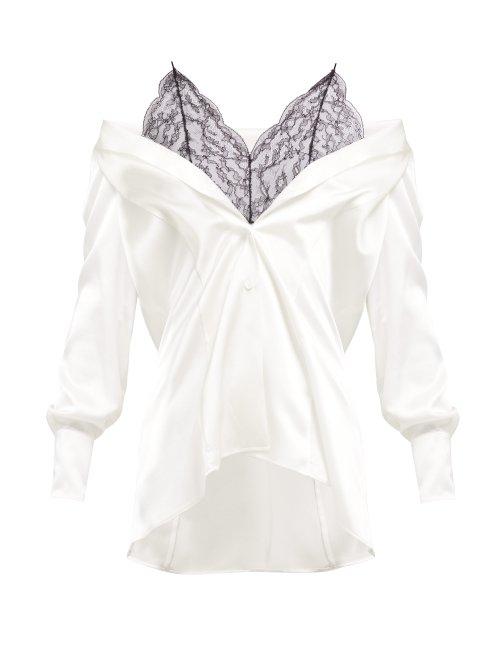 Matchesfashion.com Maison Margiela - Off The Shoulder Silk And Lace Blouse - Womens - White Black