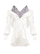 Matchesfashion.com Maison Margiela - Off The Shoulder Silk And Lace Blouse - Womens - White Black