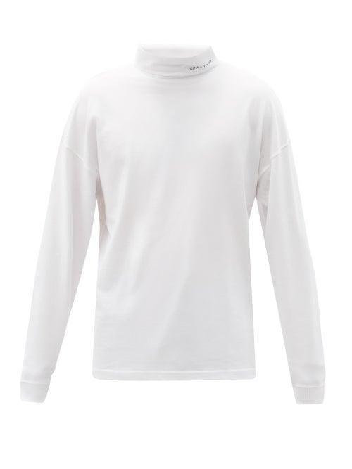Mens Rtw 1017 Alyx 9sm - Logo-print Cotton-blend Long-sleeved T-shirt - Mens - White