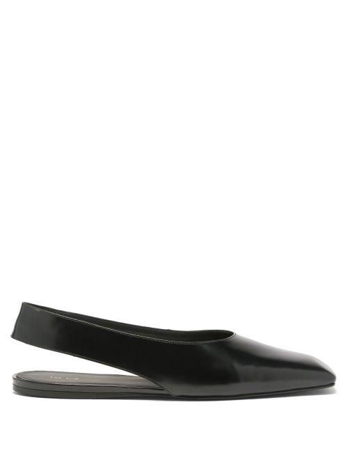 The Row - Sharp Square-toe Leather Slingback Flats - Womens - Black