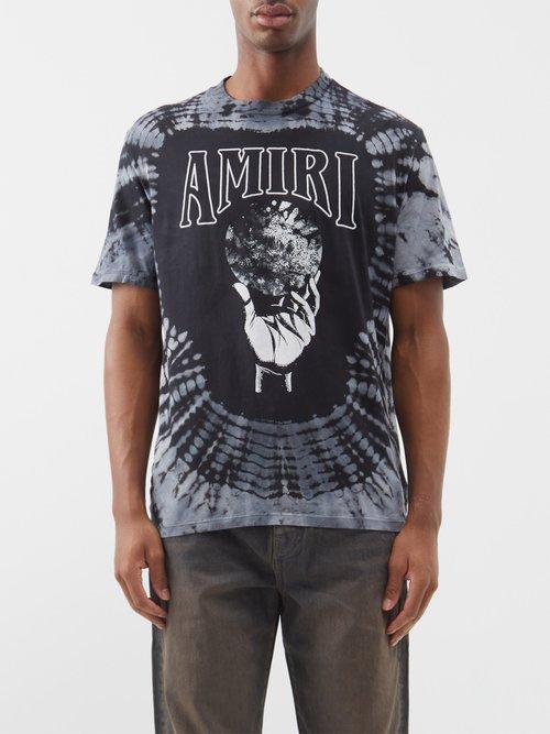 Amiri - Crystal Ball-print Tie-dyed Cotton-jersey T-shirt - Mens - Black Grey