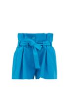 Matchesfashion.com The Attico - Paperbag-waist Pleated Cotton-blend Shorts - Womens - Blue