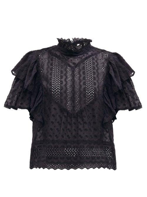 Matchesfashion.com Isabel Marant Toile - Tizaina Ruffled Broderie-anglaise Blouse - Womens - Black