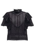 Matchesfashion.com Isabel Marant Toile - Tizaina Ruffled Broderie-anglaise Blouse - Womens - Black